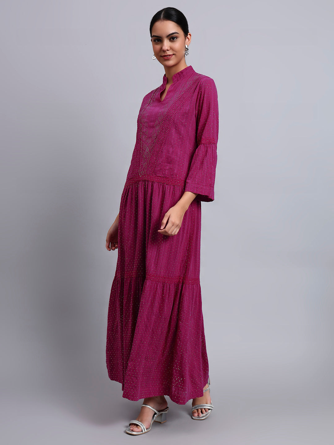 Women's Cotton Jalabiya with Mirror Work-AL4051 Magenta