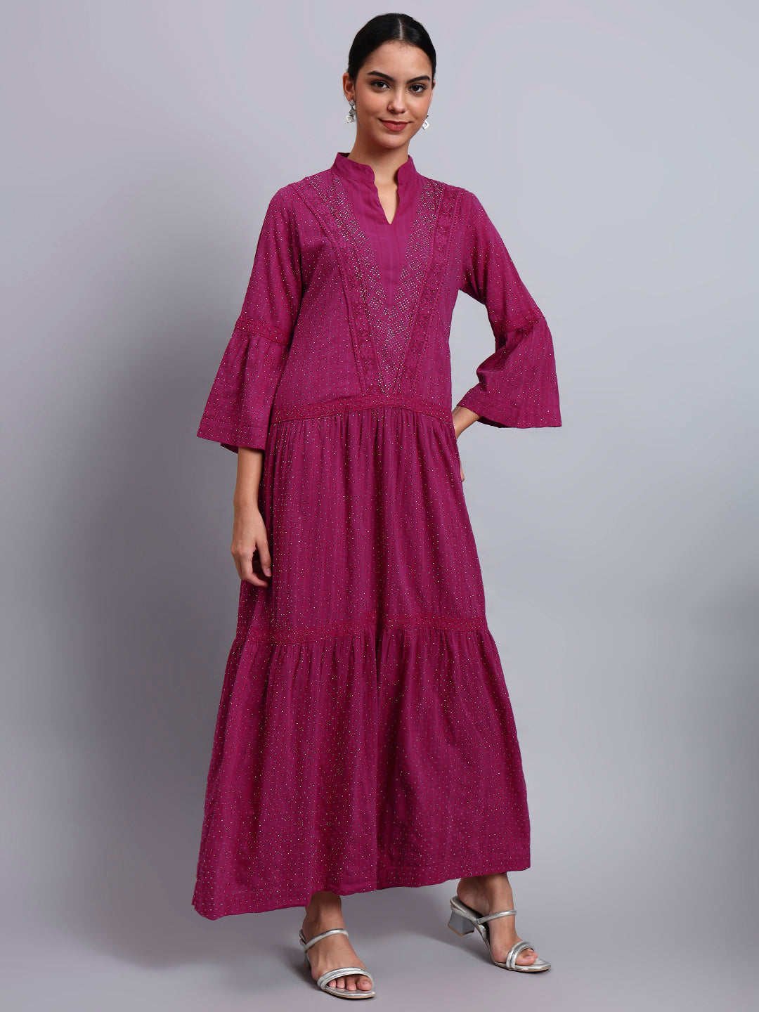 Women's Cotton Jalabiya with Mirror Work-AL4051 Magenta