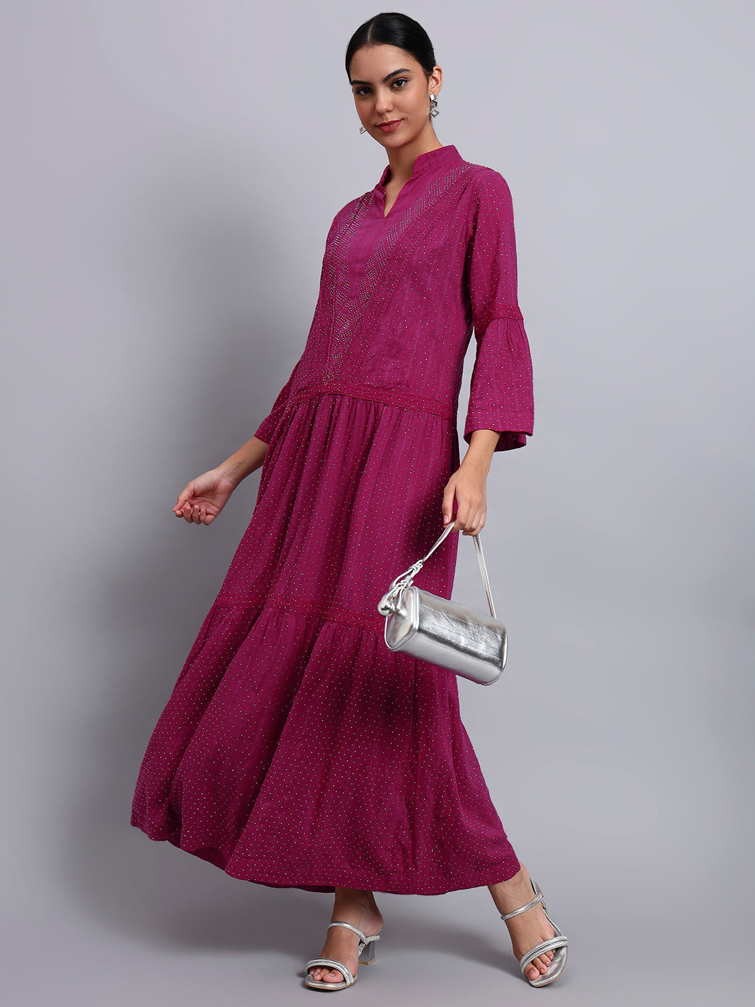 Women's Cotton Jalabiya with Mirror Work-AL4051 Magenta