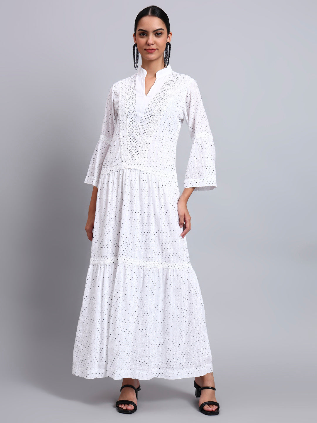 Women's Cotton Jalabiya with Mirror Work-AL4051 White