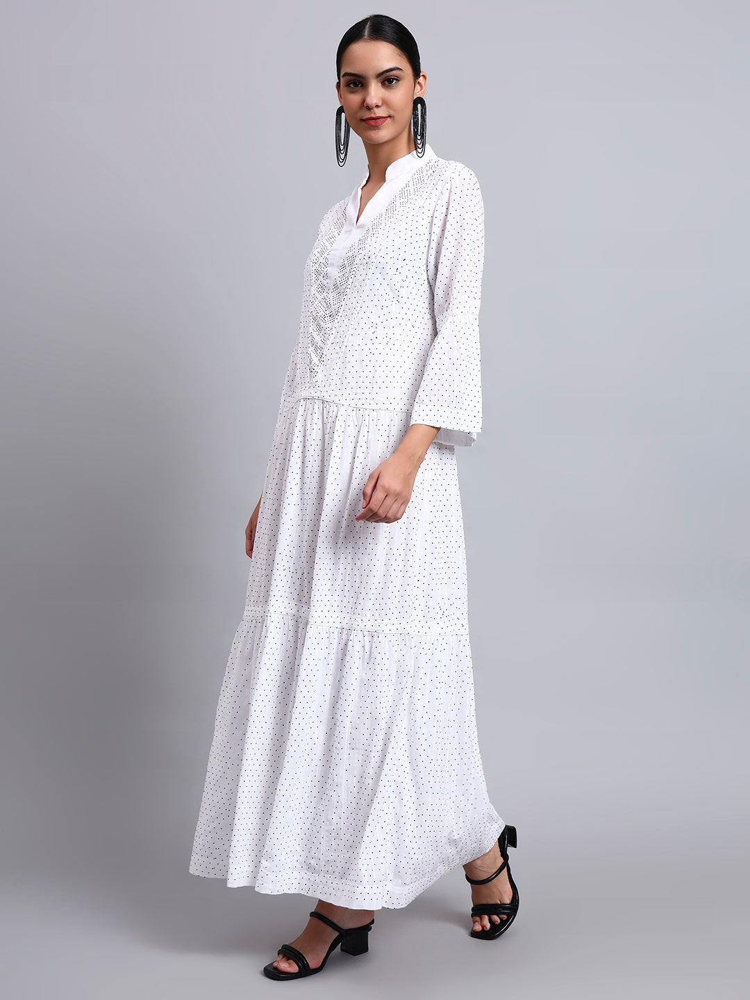 Women's Cotton Jalabiya with Mirror Work-AL4051 White