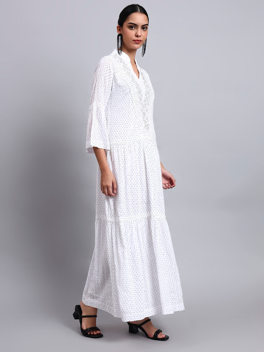 Women's Cotton Jalabiya with Mirror Work-AL4051 White