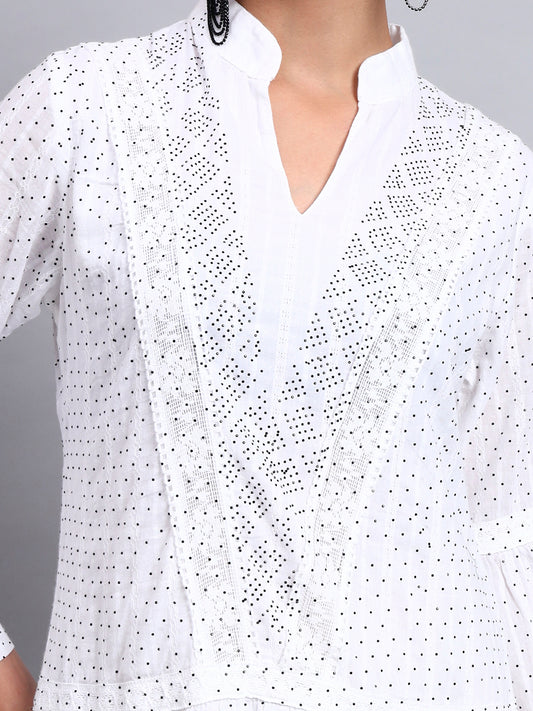 Women's Cotton Jalabiya with Mirror Work-AL4051 White