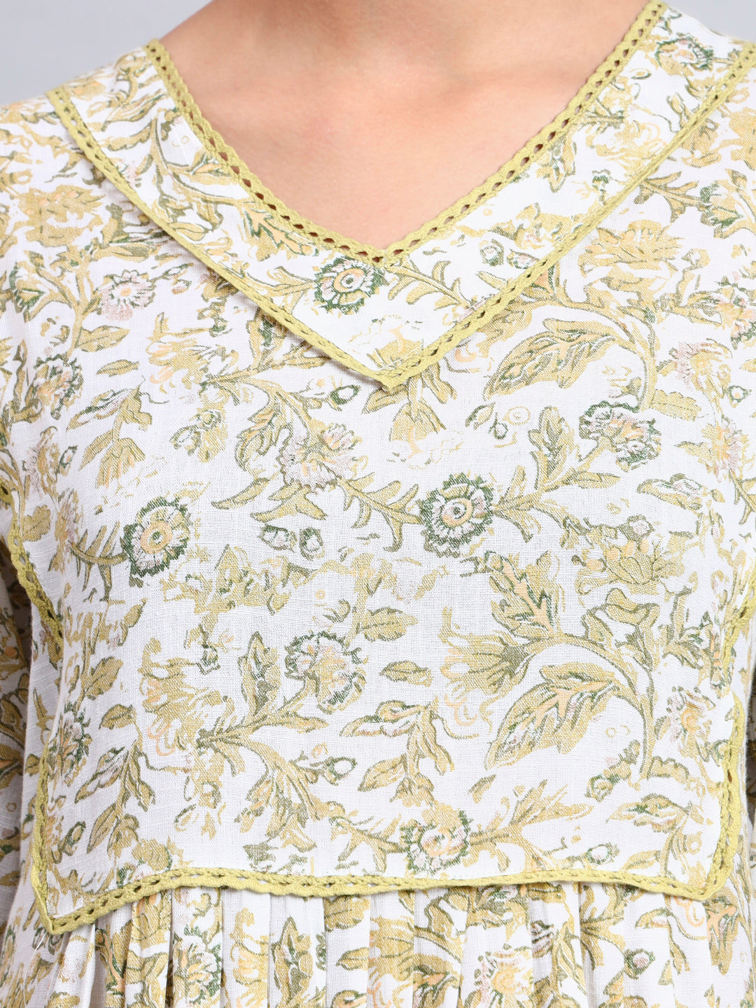 Women Floral Printed Rayon Jalabiya with Flared Sleeves & V-Neckline-AL4011 Yellow