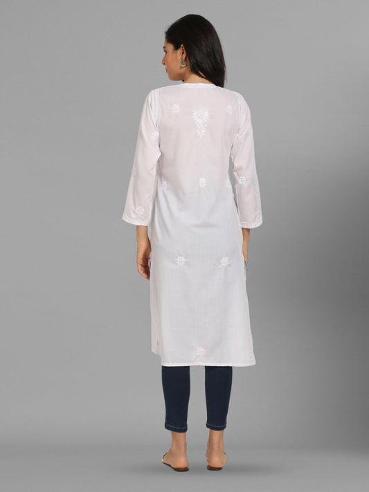 Hand Embroidered Chikankari Cotton Straight Kurta -ALNTV115 White