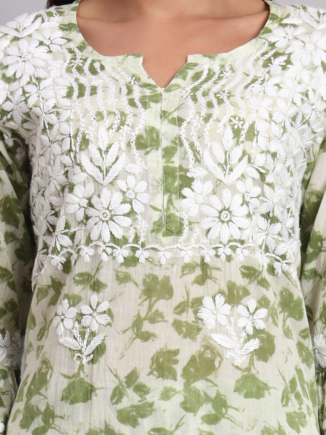 Women Hand Embroidered Chikankari Cotton Kurta Set-AL4099KS Green