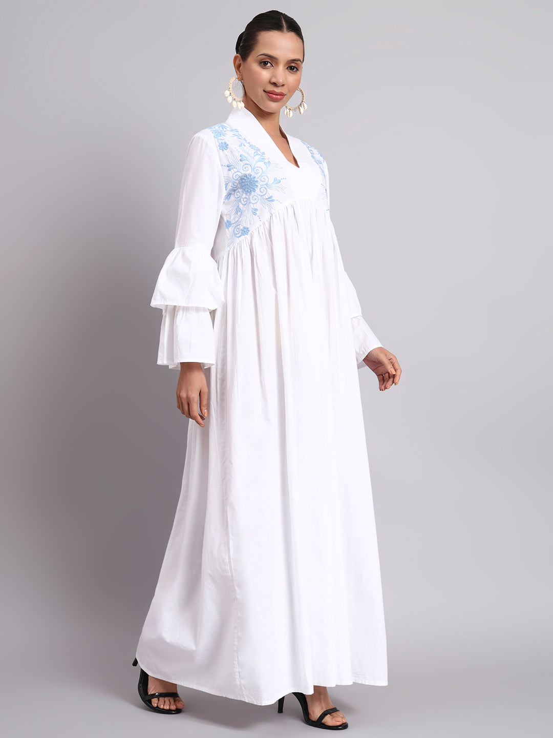 Women Embroided Cotton Jalabiya-AL3697B Blue
