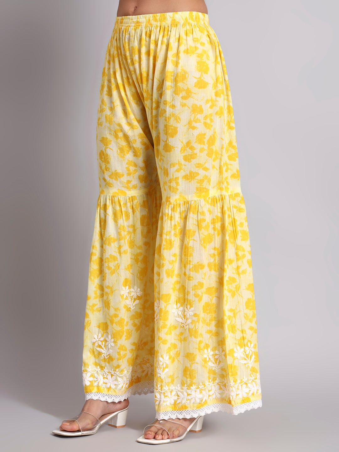 Women Hand Embroidered Chikankari Cotton Kurta Set-AL4099KS Yellow