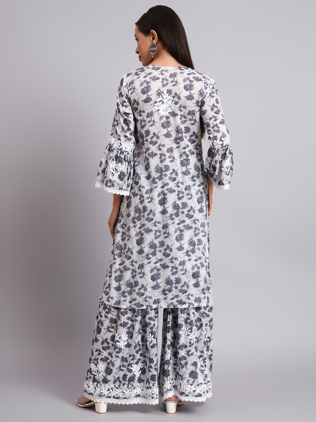 Women Hand Embroidered Chikankari Cotton Kurta Set-AL4099KS Grey