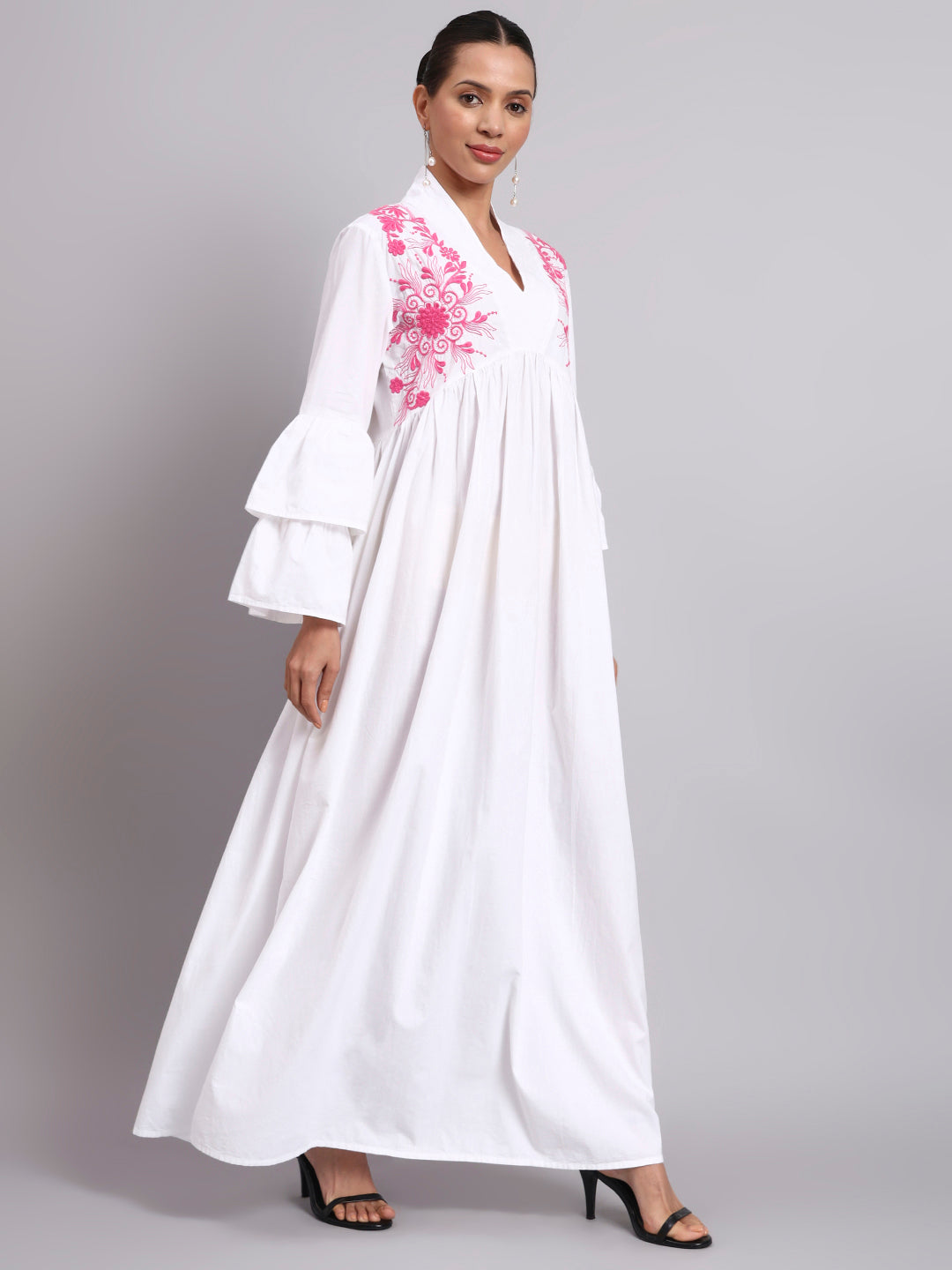 Women Embroided Cotton Jalabiya-AL3697B Pink