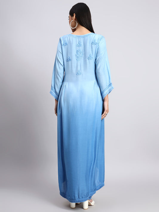 Women Hand Embroidered Chikankari Muslin Kurta Set-AL4101KS Blue