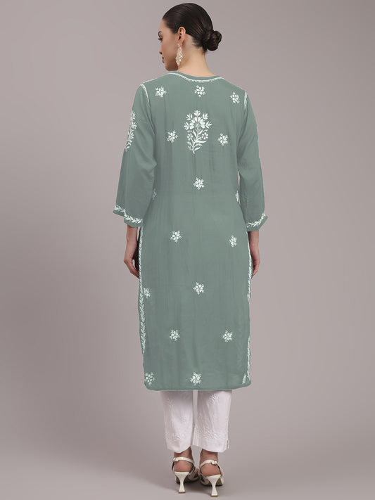 Women Hand Embroidered Chikankari Modal Kurta-AL4059 Light Grey