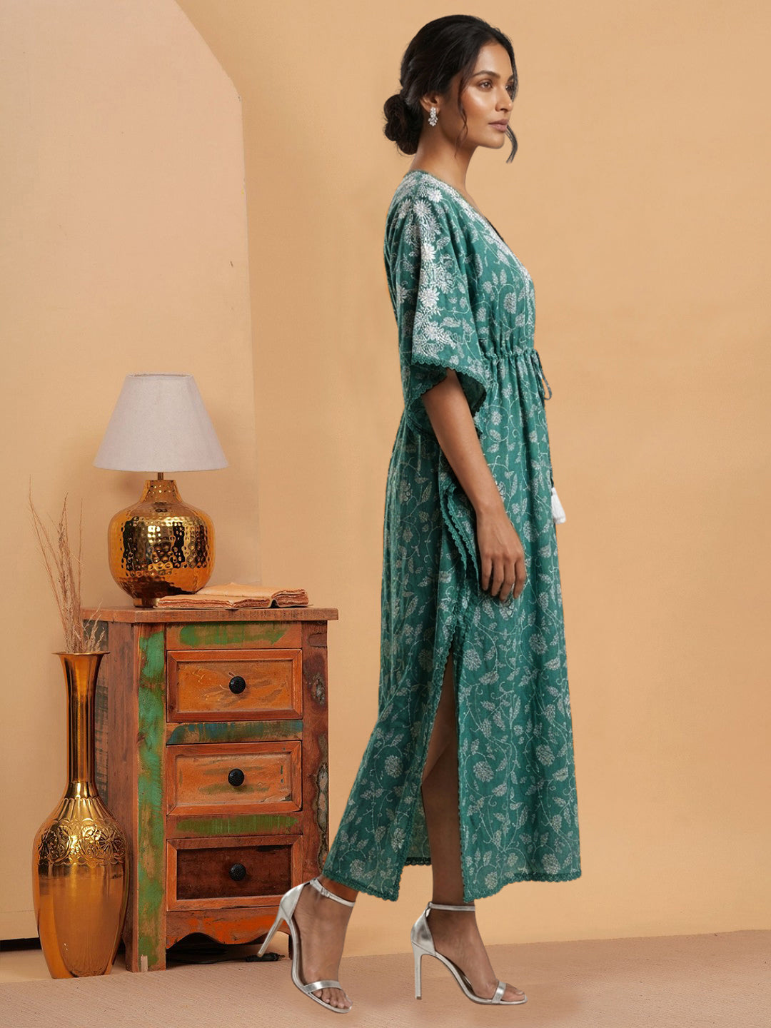 Women Embroidered Cotton Kaftan-AL3700C