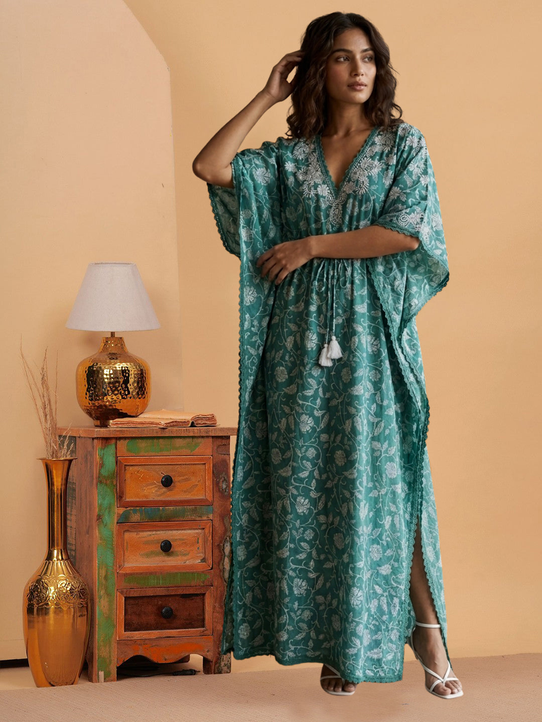 Women Embroidered Cotton Kaftan-AL3700C