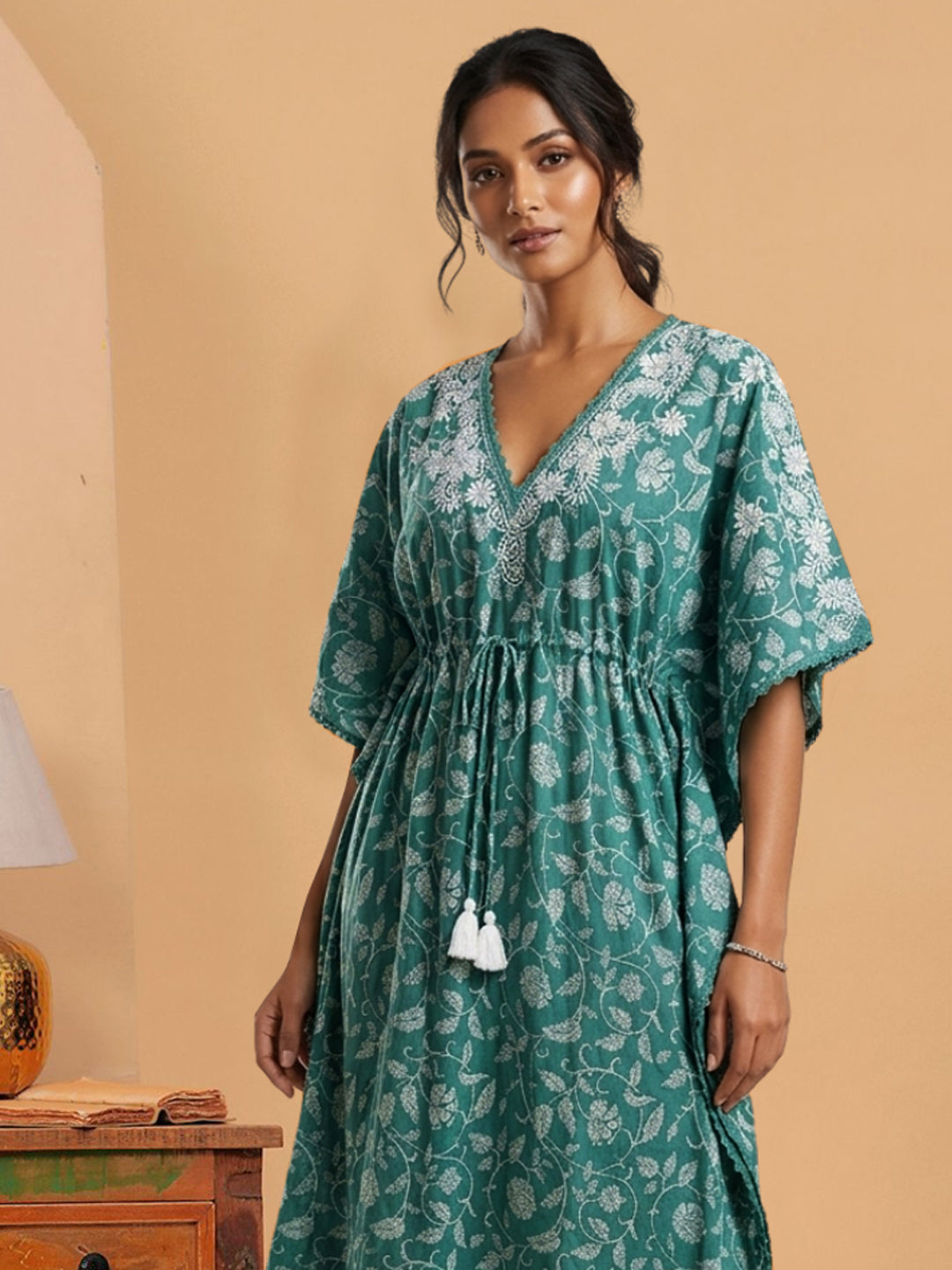 Women Embroidered Cotton Kaftan-AL3700C