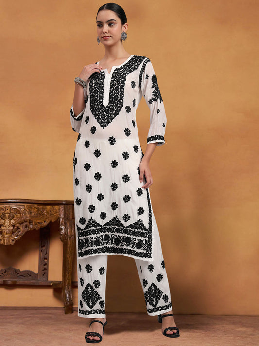Women Hand Embroidered Chikankari Muslin Kurta Set-AL4079KS