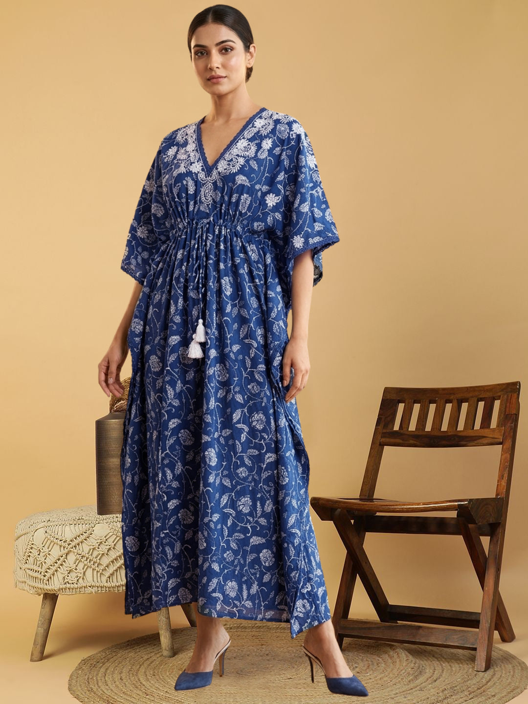 Women Embroidered Cotton Kaftan-AL3700C
