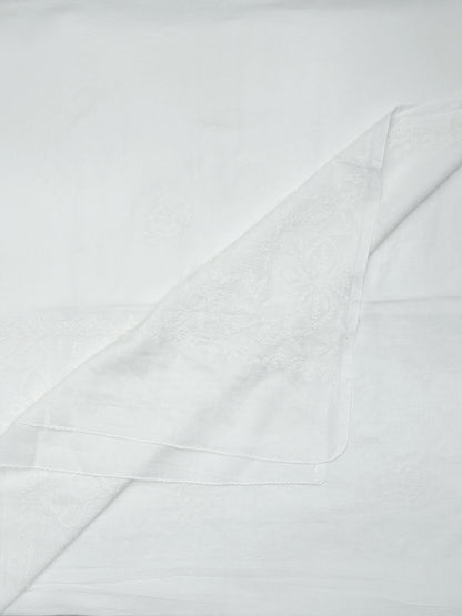 Women Hand Embroidered Mulmul Cotton Chikankari Dupatta-AL4092