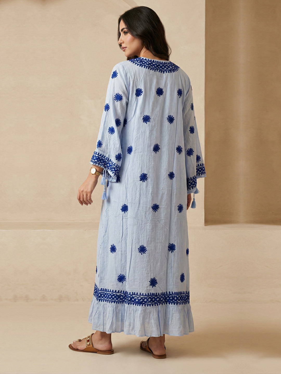 Hand Embroidered Chikankari Modal Kaftan-AL3605C
