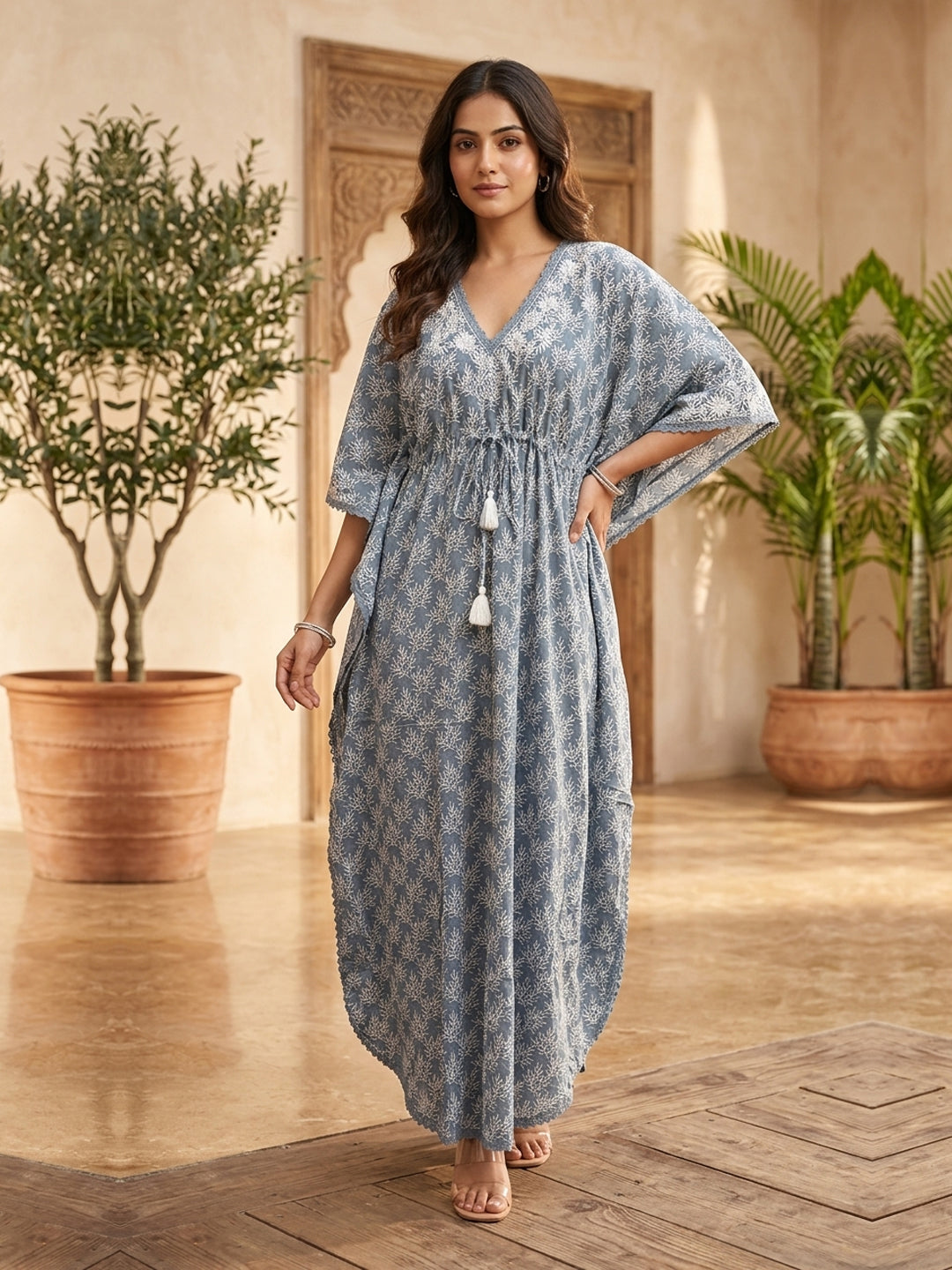 Women Embroidered Cotton Kaftan-AL3700A