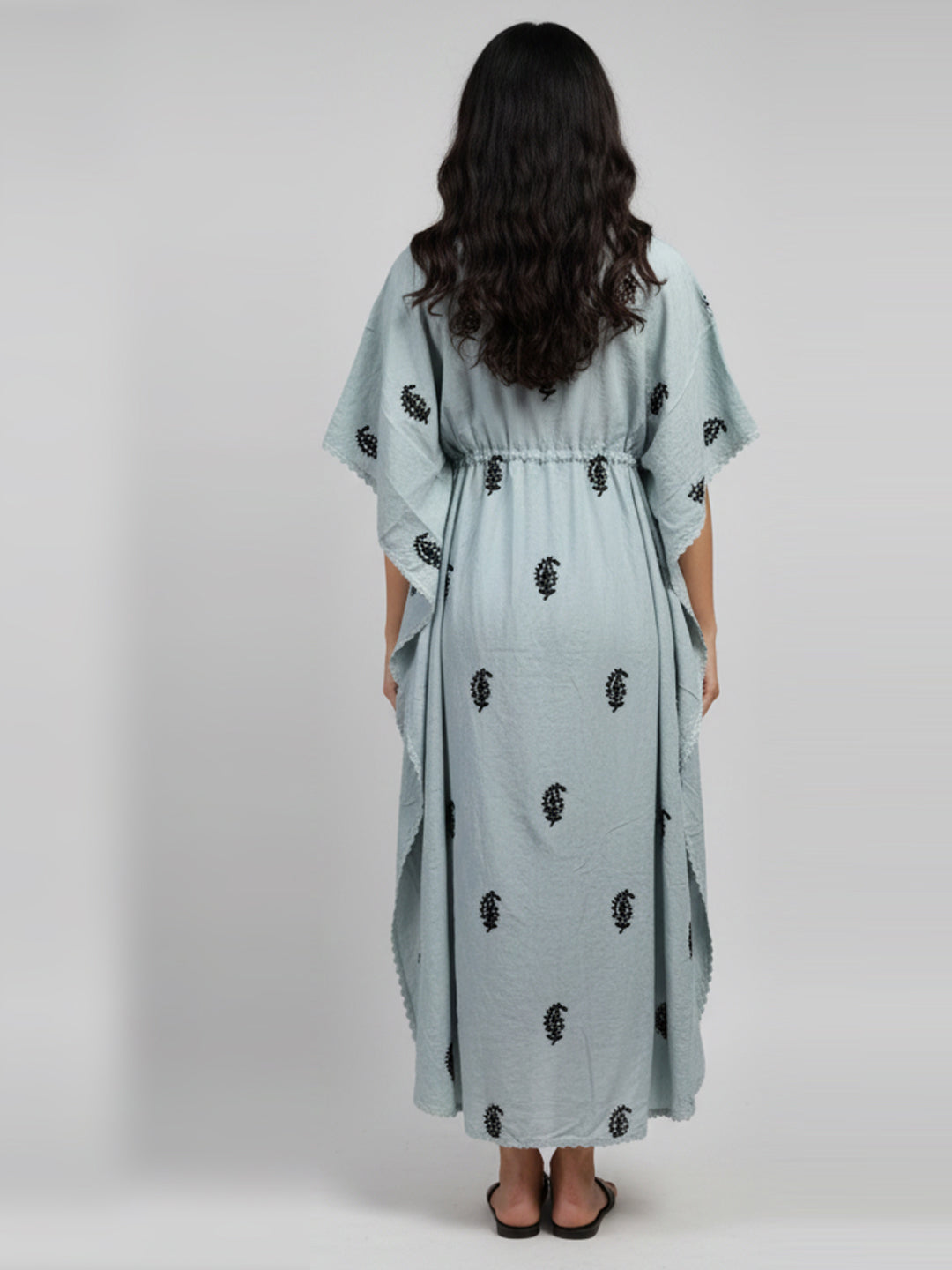 Hand Embroidered Chikankari Rayon Kaftan-AL3474 Black