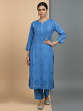 Women Hand Embroidered Chikankari Chanderi Kurta Set-AL4106KS Blue