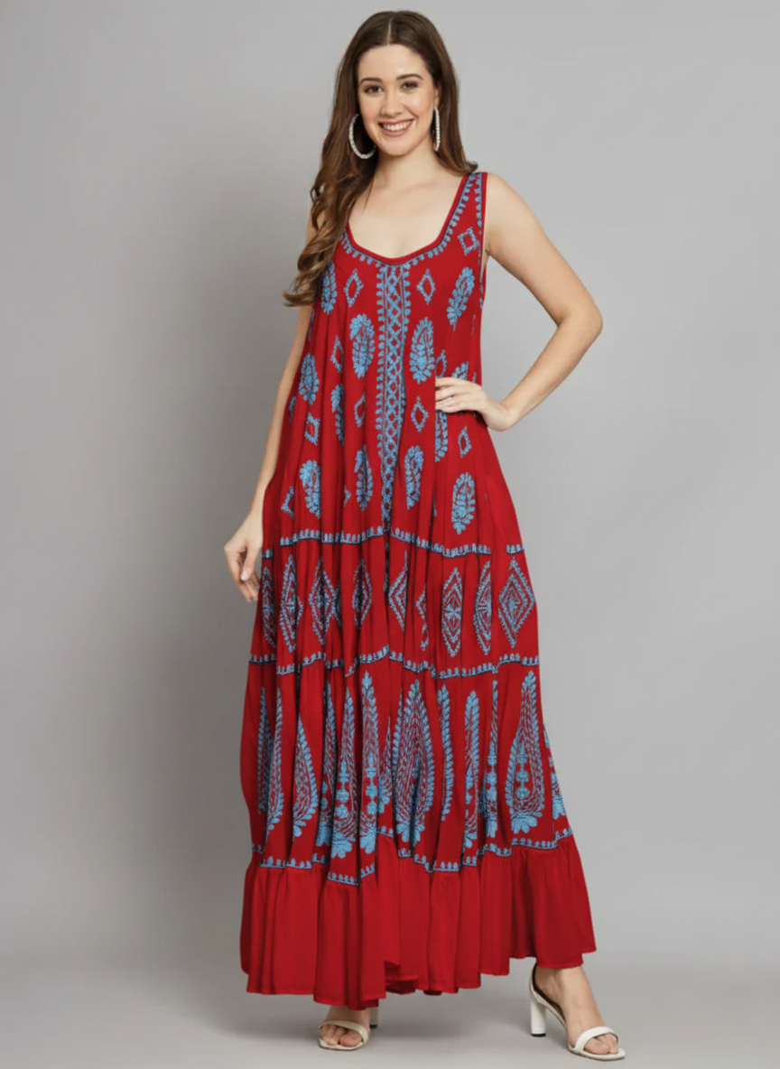 Hand Embroidered Chikankari Modal Kaftan-AL3605C