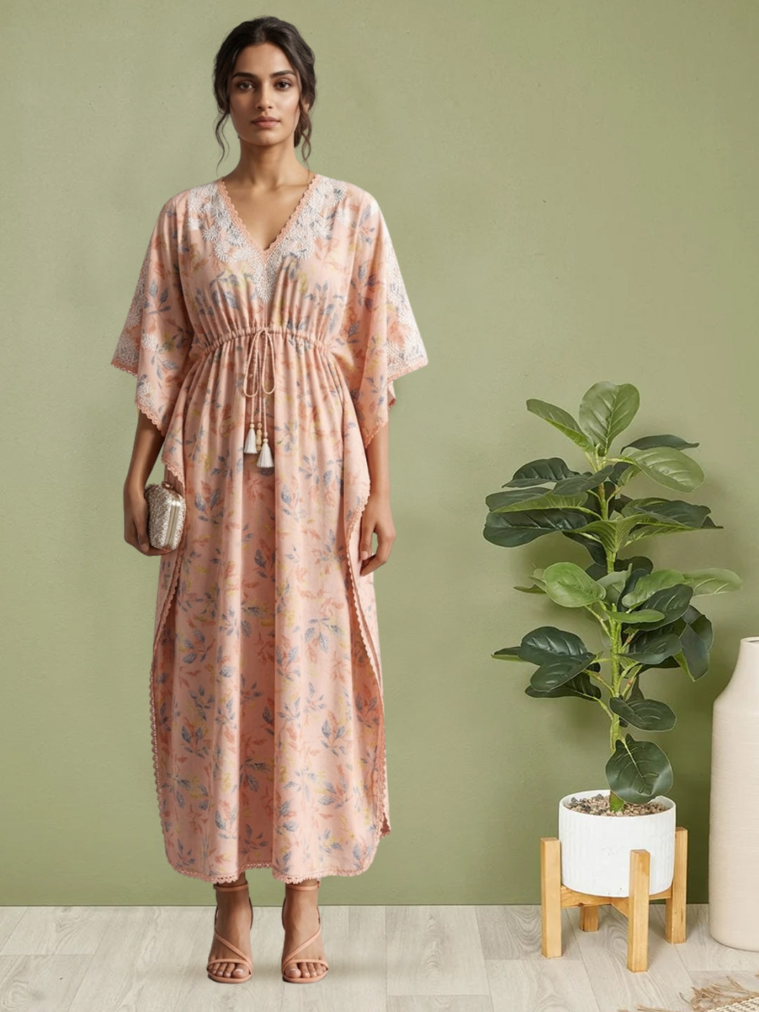 Women Embroidered Cotton Kaftan-AL3700B