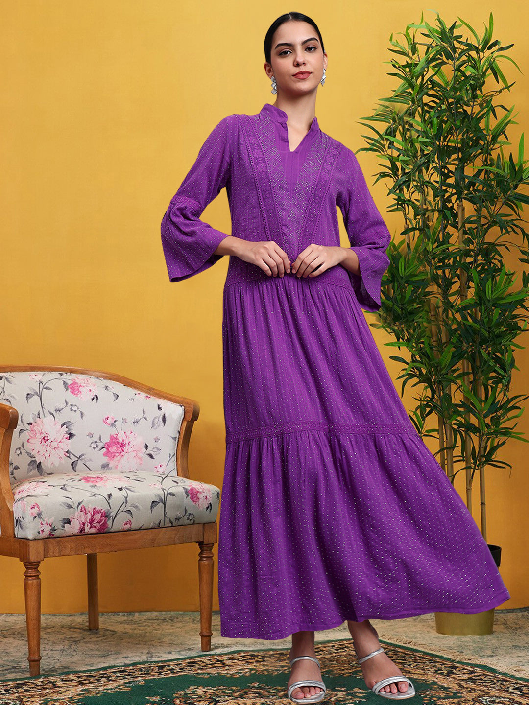 Women's Cotton Jalabiya with Mirror Work-AL4051 Purple