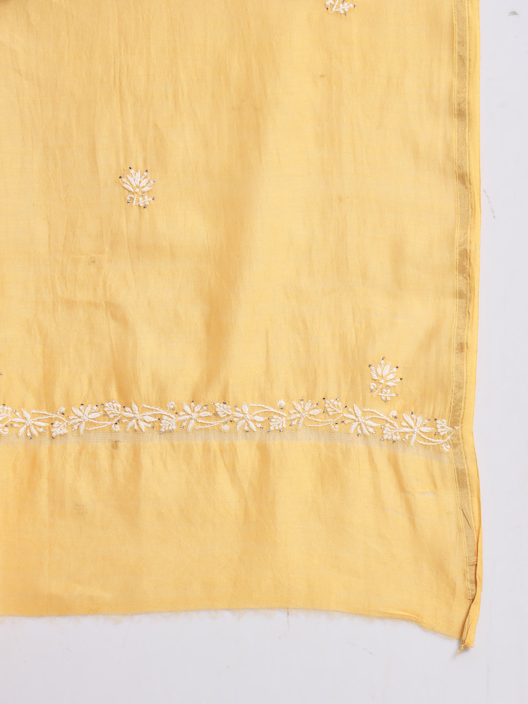 Hand embroidered Chikankari Chanderi Cotton Kurta Set and Dupatta with Mukaish AL3665KS
