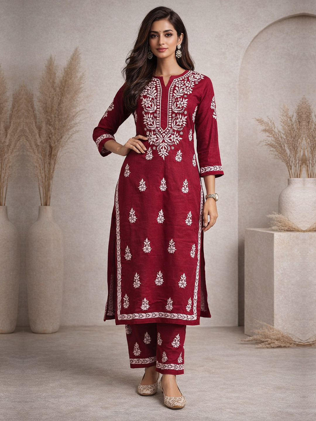 Women Hand Embroidered Chikankari Cotton Kurta Set-AL4107KS New