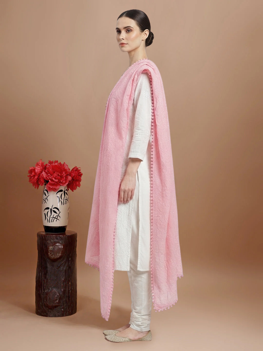 Women Embroidered Georgette Dupatta-AL3721NEW Pink