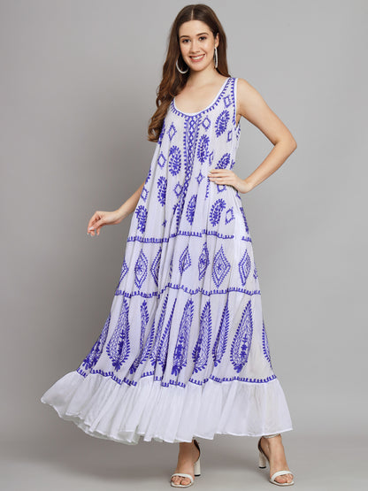 Hand Embroidered Chikankari Modal Kaftan-AL3605B