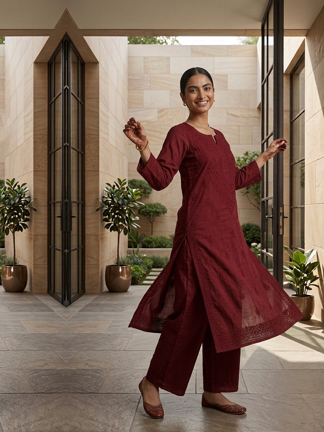 Women Hand Embroidered Chikankari Muslin Kurta Set-AL4115KS