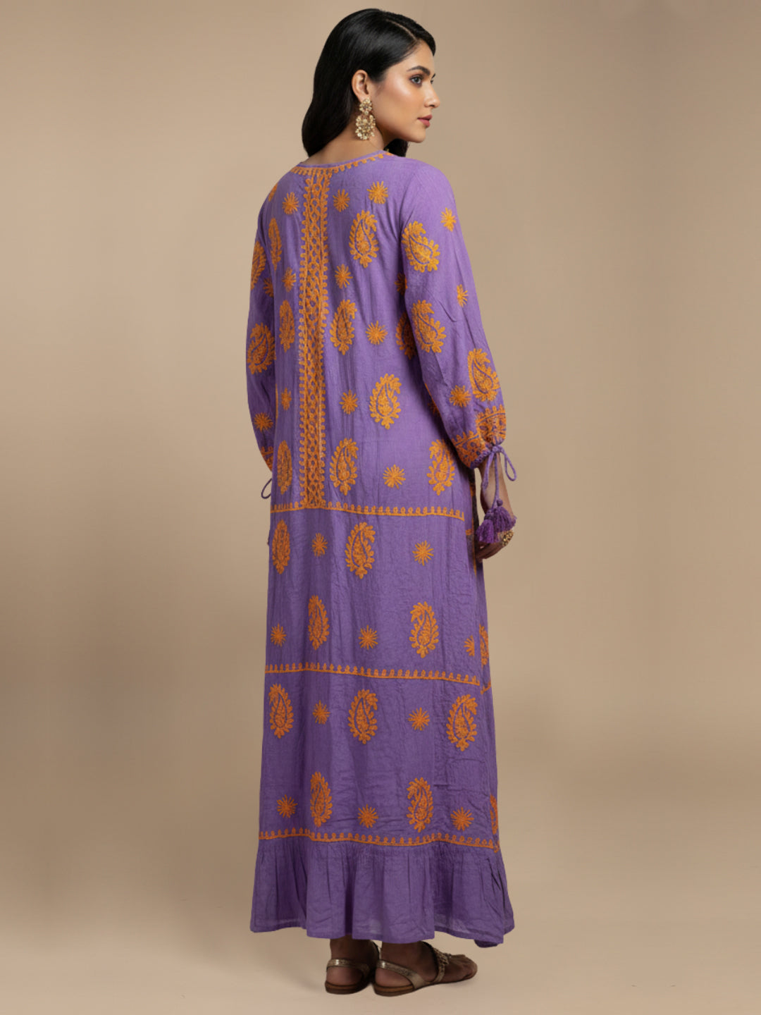 Hand Embroidered Chikankari Rayon Jalabiya-AL4048 Mauve