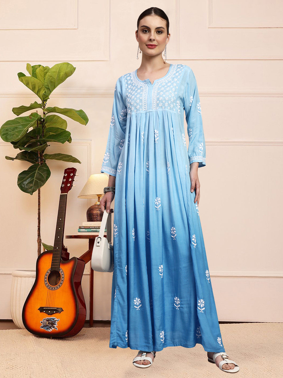 Hand Embroidered Chikankari Muslin Ombre Jalabiya-AL4110 New