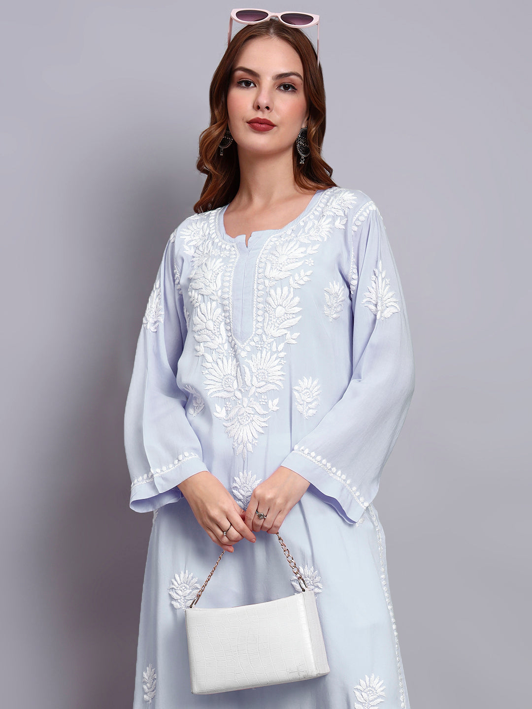 Hand Embroidered Chikankari Modal Straight Kurta-AL3683 Lavender
