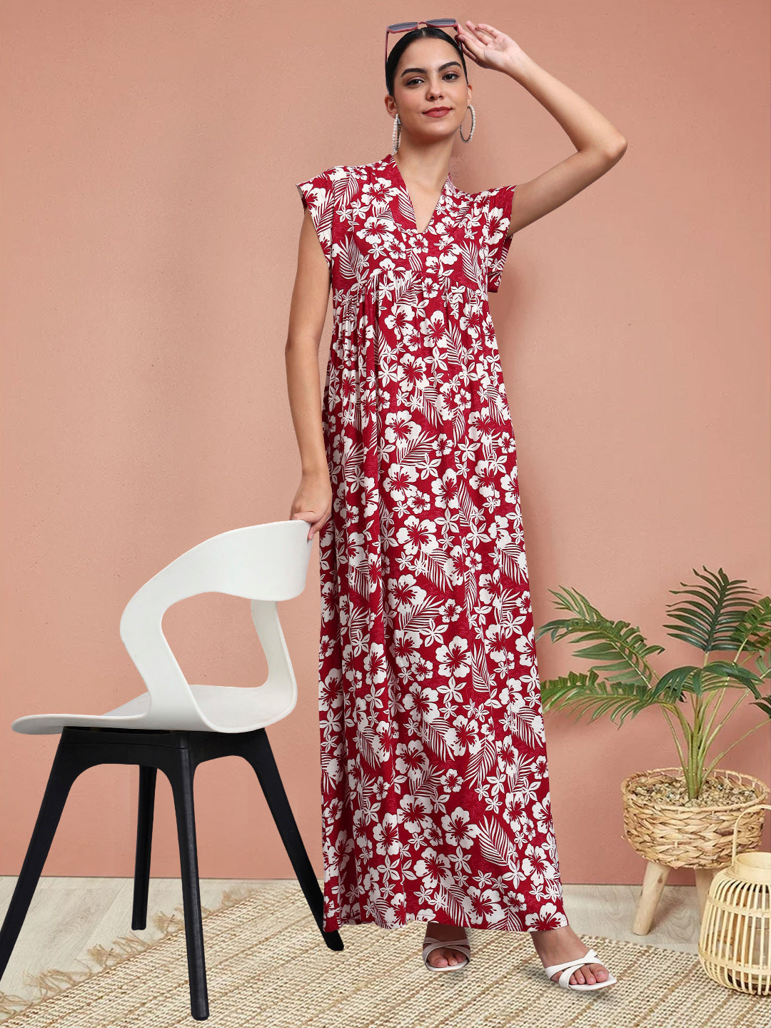 Hand Embroidered Chikankari Cotton Jalabiya-AL3697 Maroon