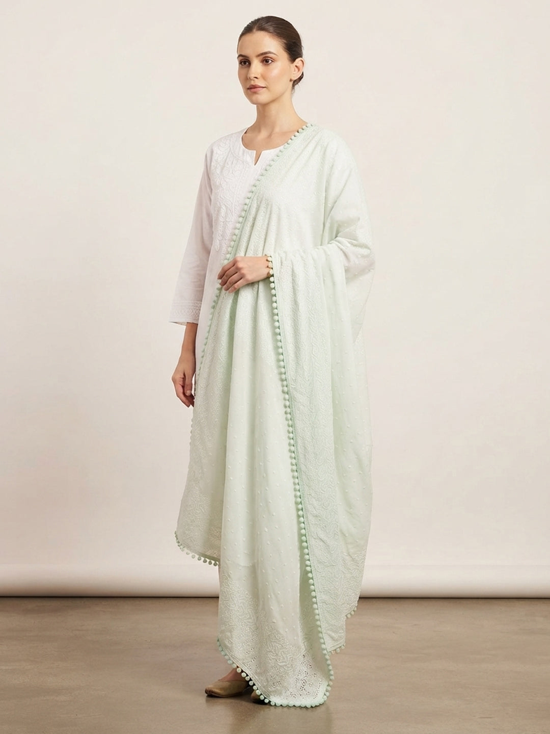 Women Embroidered Georgette Dupatta-AL3721NEW Seagreen