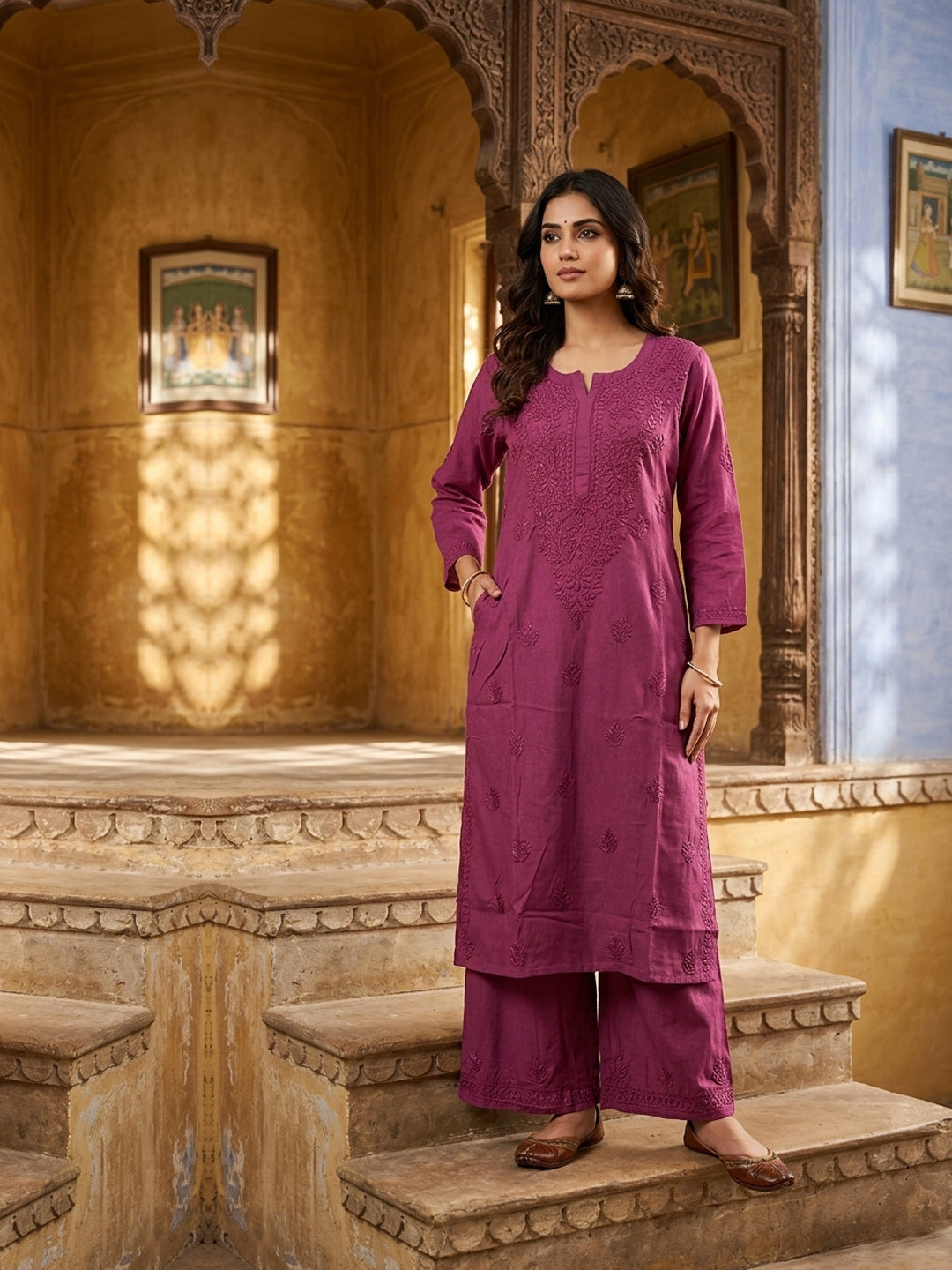 Women Hand Embroidered Chikankari Muslin Kurta Set-AL4115KS