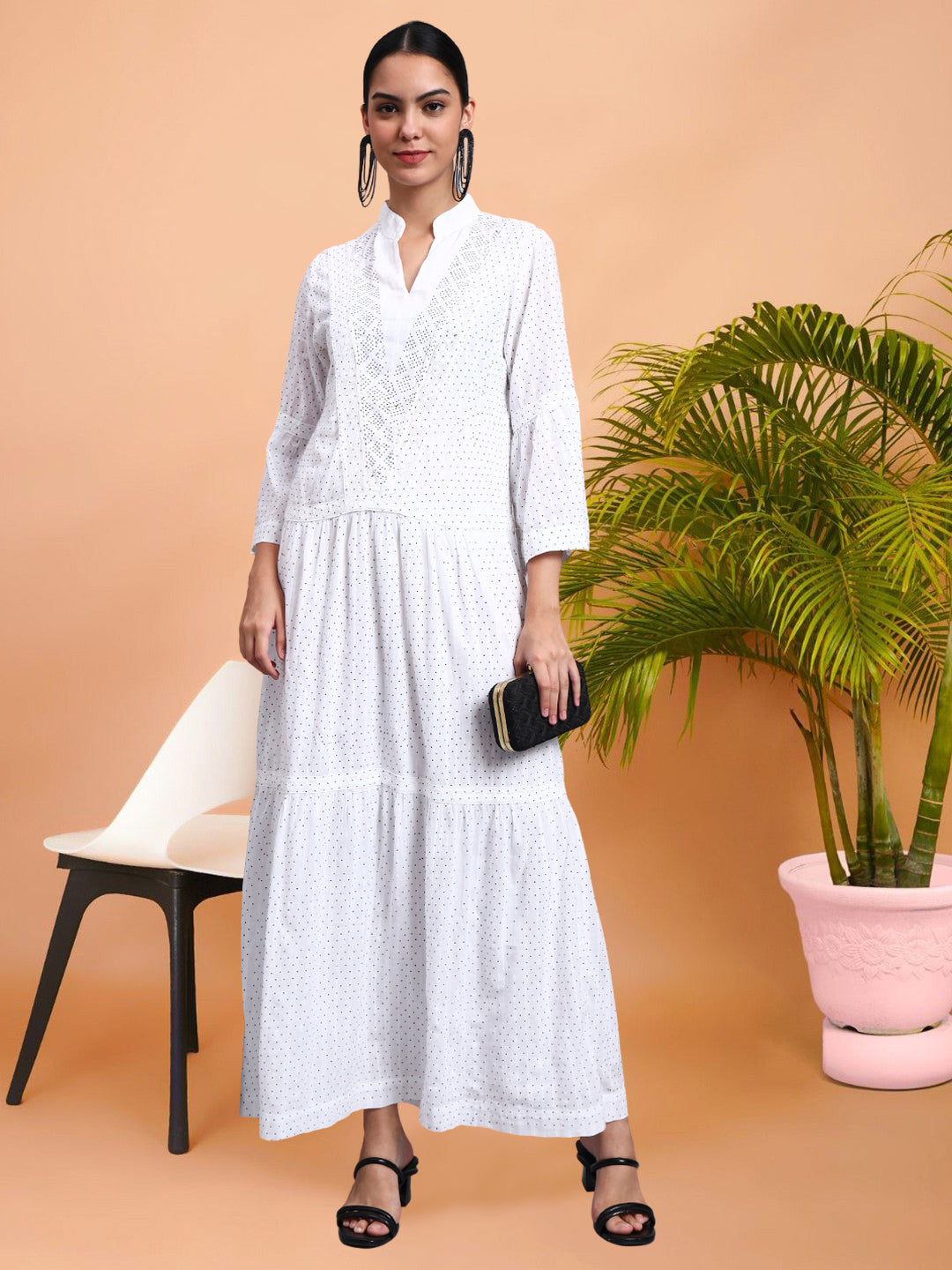 Women's Cotton Jalabiya with Mirror Work-AL4051 White