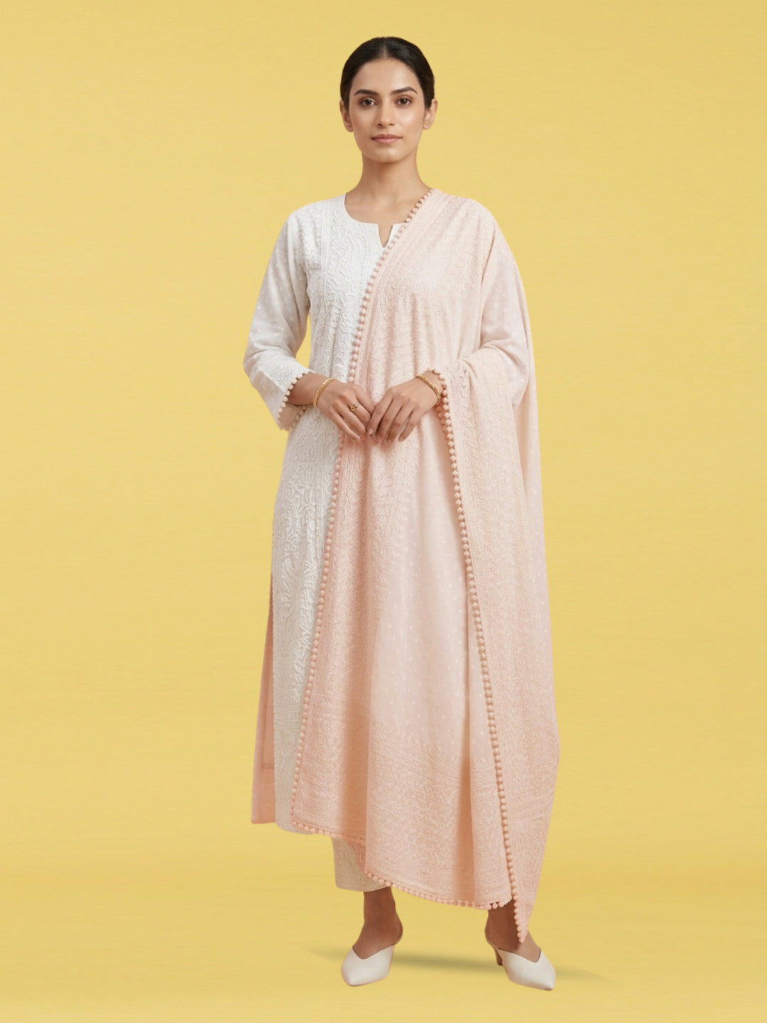 Women Embroidered Georgette Dupatta-AL3721NEW Lightpeach