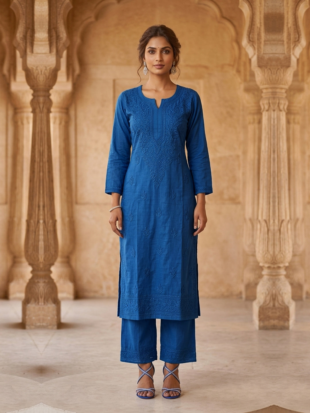Women Hand Embroidered Chikankari Muslin Kurta Set-AL4115KS