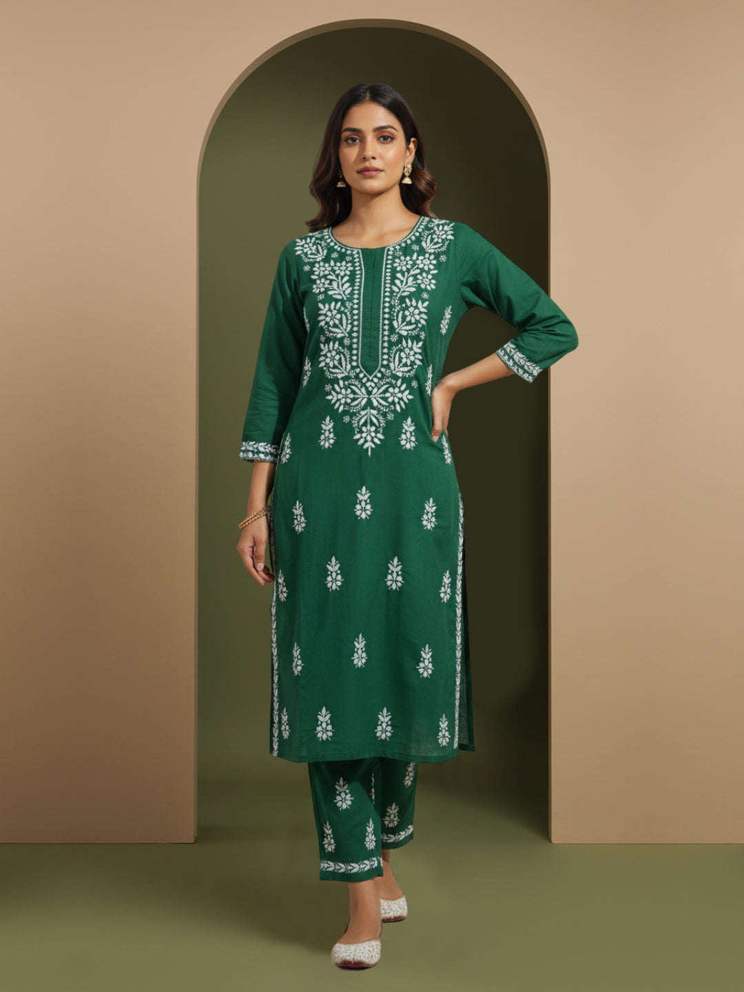 Women Hand Embroidered Chikankari Cotton Kurta Set-AL4107KS New