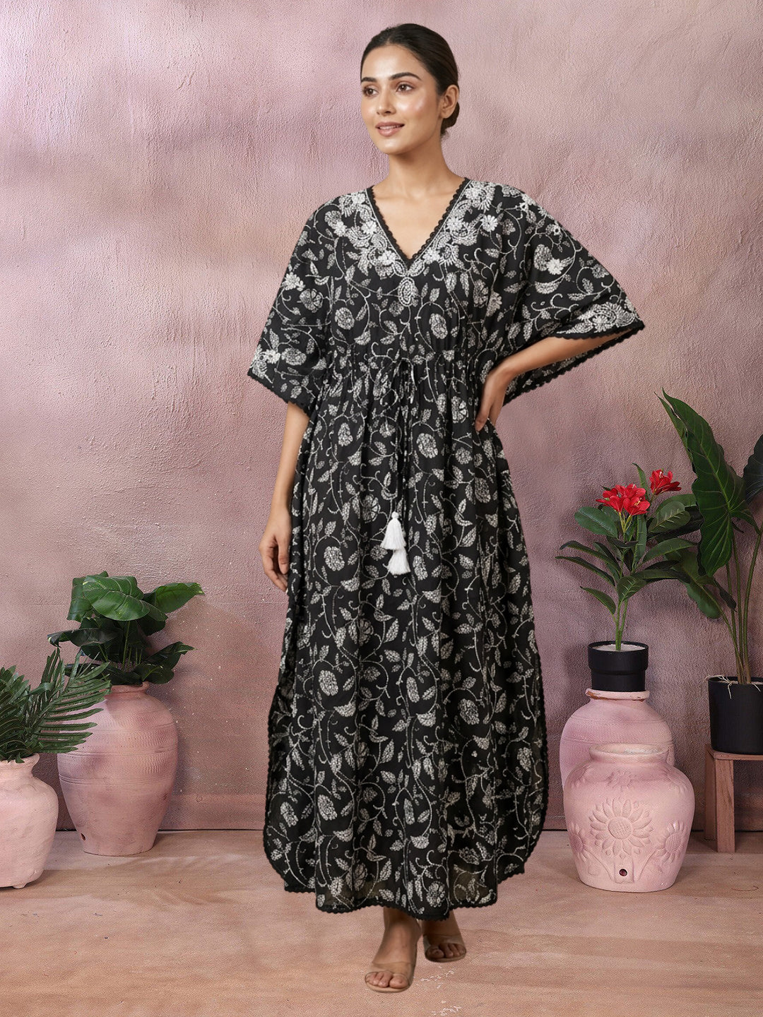 Women Embroidered Cotton Kaftan-AL3700C