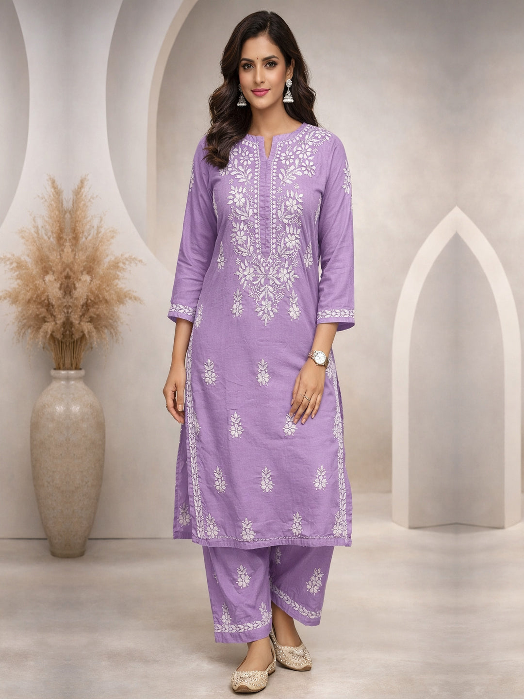 Women Hand Embroidered Chikankari Cotton Kurta Set-AL4107KS New