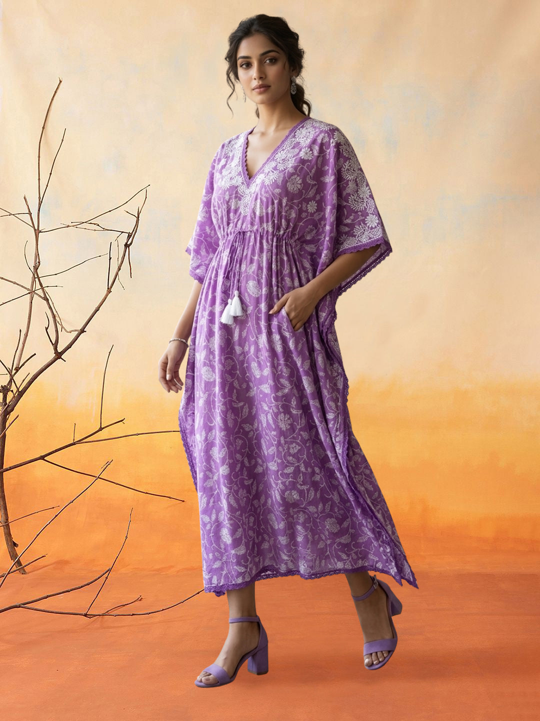 Women Embroidered Cotton Kaftan-AL3700C