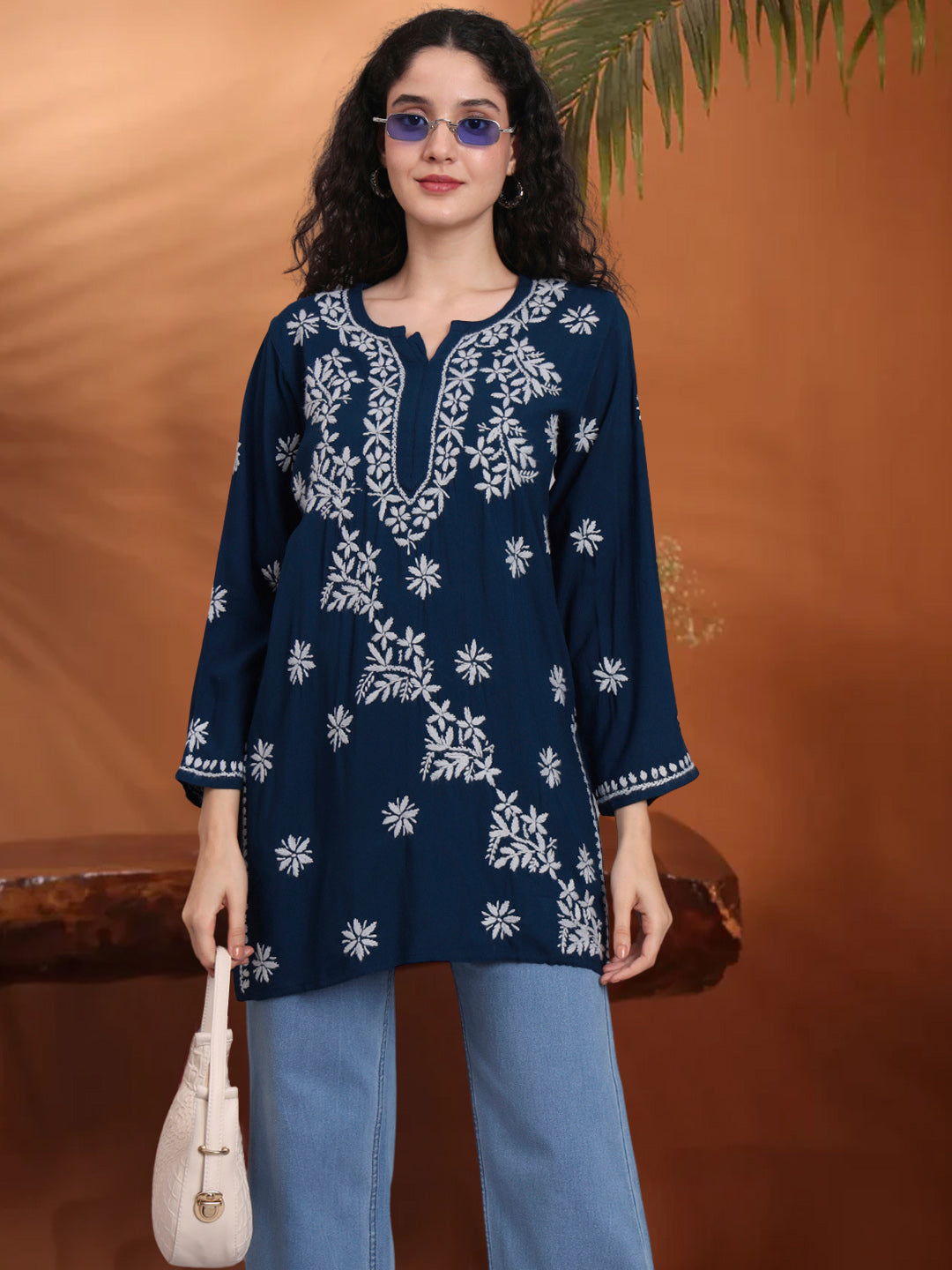 Women Hand Embroidered Chikankari Rayon Kurti-AL4071 Black