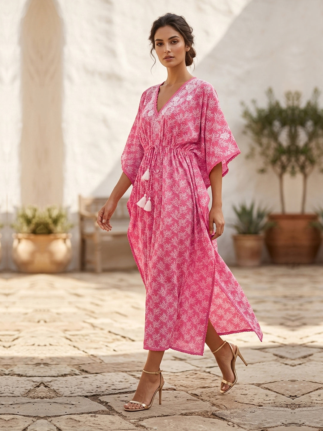 Women Embroidered Cotton Kaftan-AL3700A