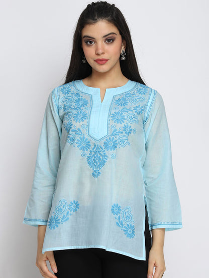 Hand Embroidered Chikankari Cotton Straight Kurti-AL3405